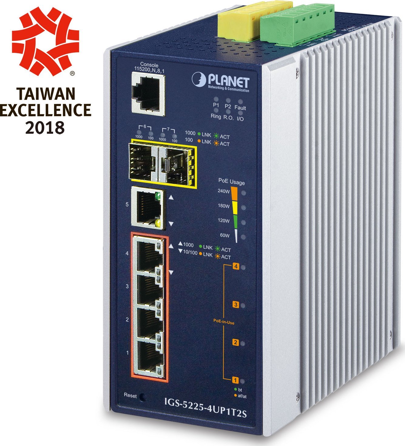 Фото - Медіаконвертер PLANET Switch  IP30 Industrial L2+/L4 4-Port 