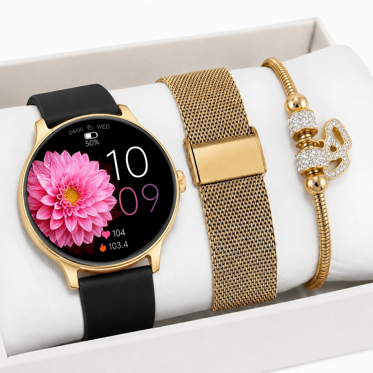 Smartwatch Gravity Zestaw damski zegarek Smartwatch rozmowy Always Display sport + bransoletka (GT31-2-TB1-NE)