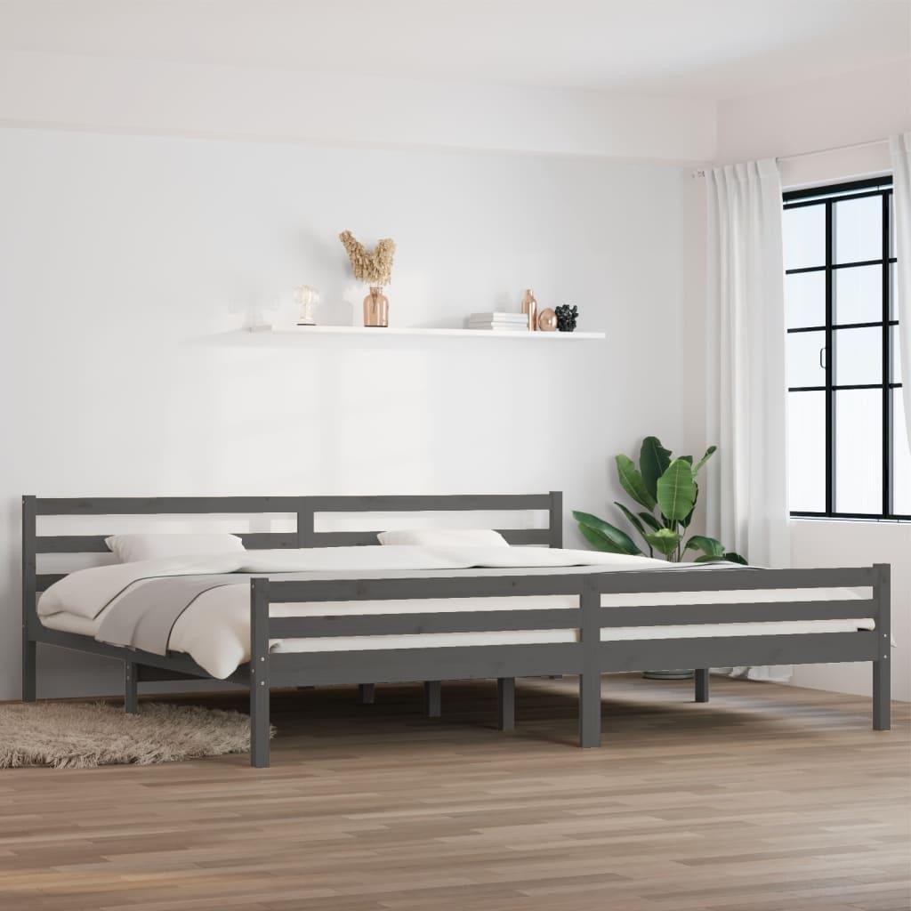 Фото - Ліжко VidaXL Rama łóżka, szara, lite drewno, 180x200 cm, Super King 