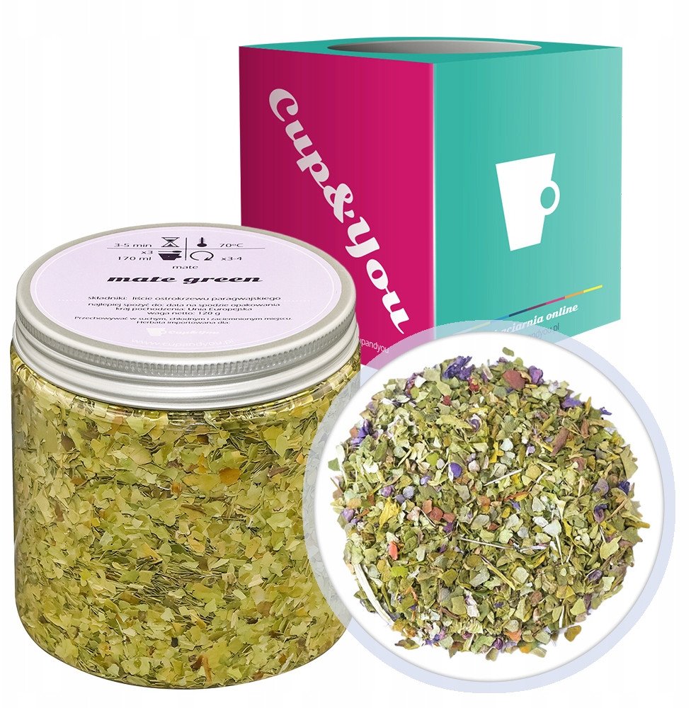 Cup&You Najlepsza Herbata Yerba Mate GREEN, ostrokrzew paragwajski 120g - herbata sypana liściasta napar z ostrokrzewu PREMIUM