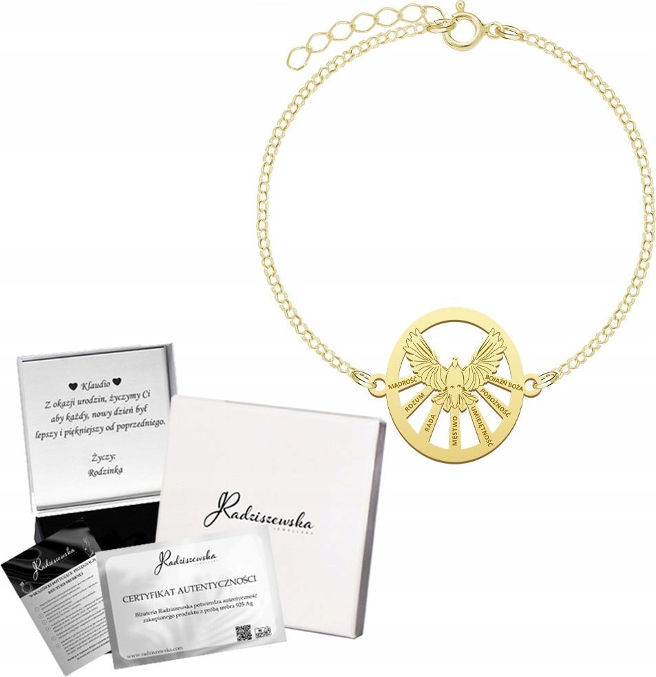 MEJK Jewellery Bransoletka Złota Duch Święty Bierzmowanie Pancerka 925 Prezent GRAWER