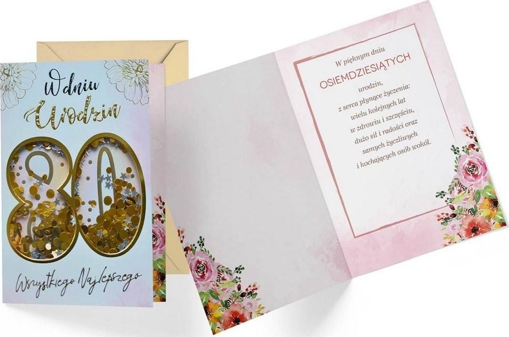 KUKARTKA Karnet B6 konfetti KNF-043 Urodziny 80