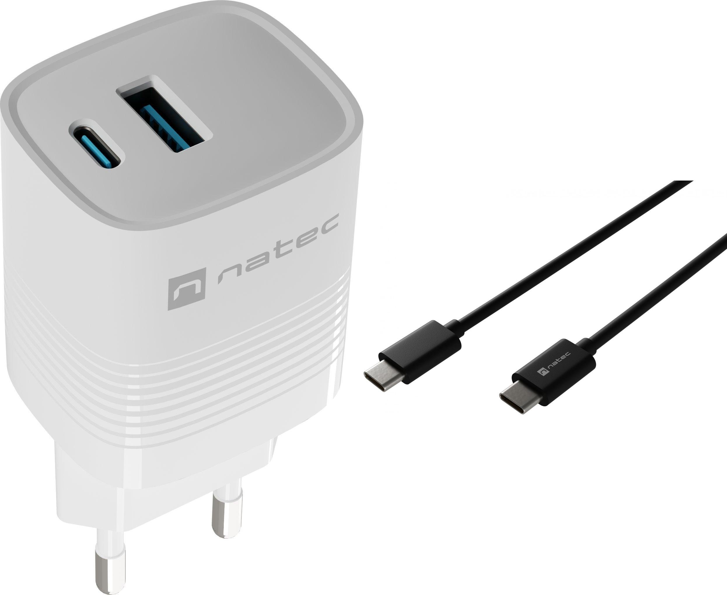 Ładowarka Natec Ribera 1x USB-A 1x USB-C 3 A (NUC-2140) + Kabel USB-C - USB-C 2 m Czarny