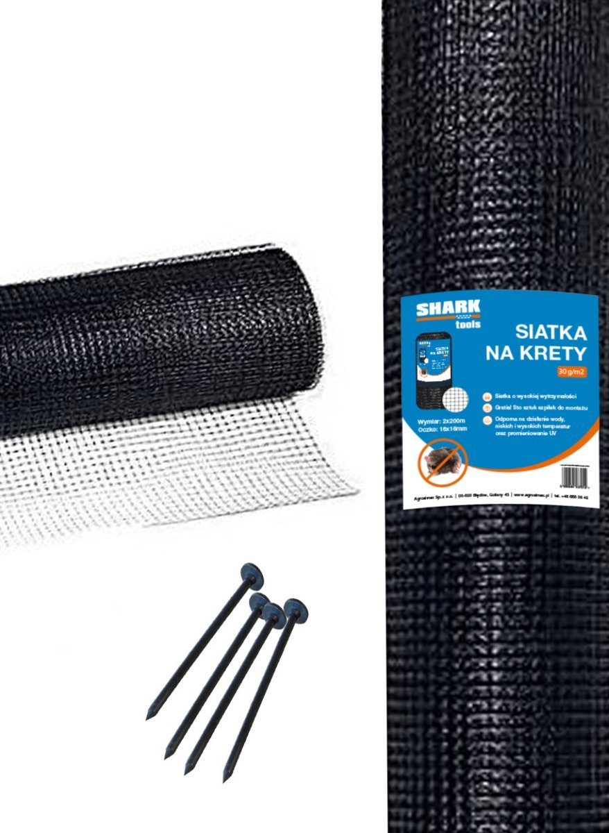 Siatka na krety czarna (średnica oczka 16x16mm) + szpilki 2 x 200 m + 100szt szpilek L190