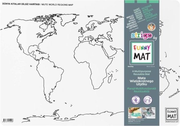 Strigo KOLOROWANKA FUNNY MAT WHITE 48x33.5 Mapa Świata Kontynenty