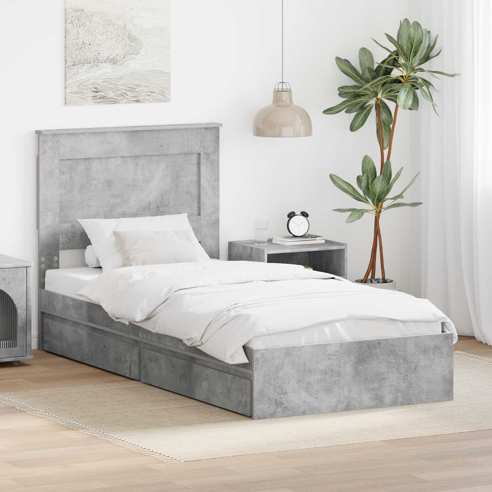 vidaXL Ramka łóżka Betonowy szary 75 x 190 cm Materiał z drewna pochodnego