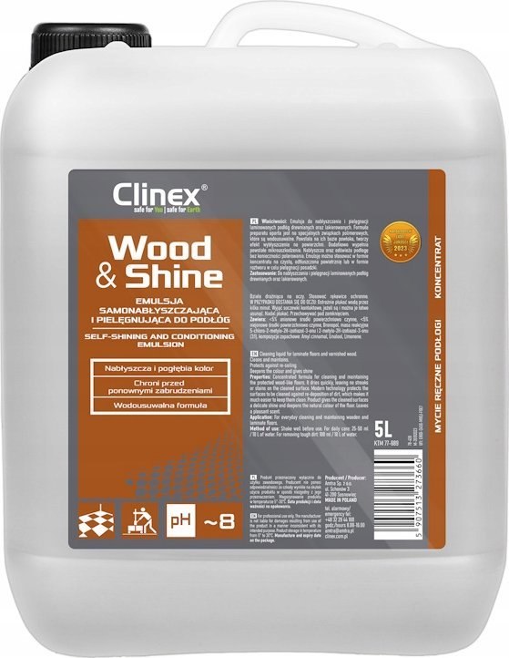 Clinex Clinex Wood&Shine - Emulsja samonabłyszczająca i pielęgnująca podłogi - 5 l