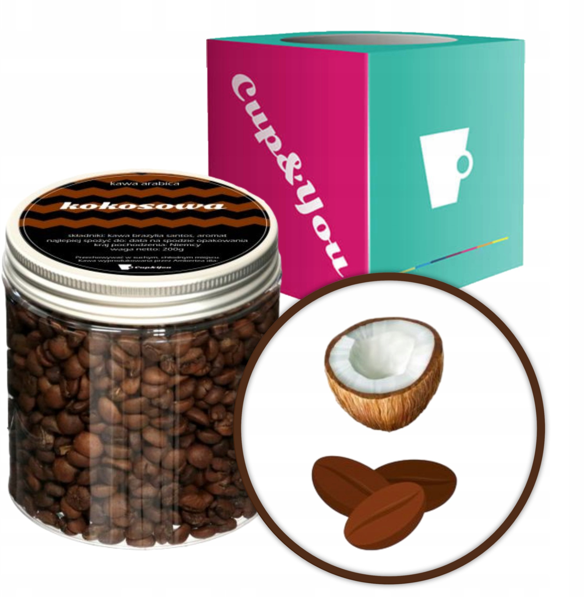 Kawa ziarnista Cup&You Kawa aromatyzowana o smaku KOKOSOWYM ziarnista ARABICA 200g
