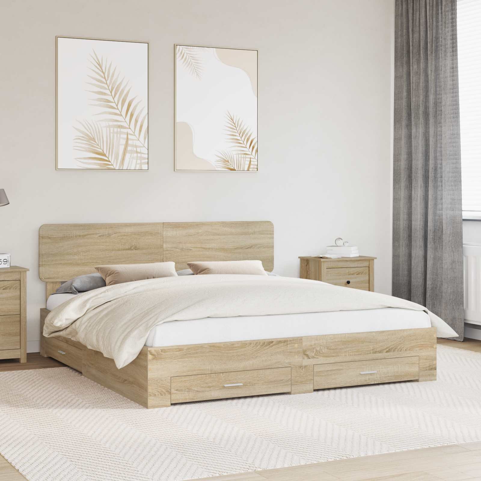 vidaXL Ramka łóżka Dąb Sonoma 200 x 200 cm Materiał z drewna pochodzenia