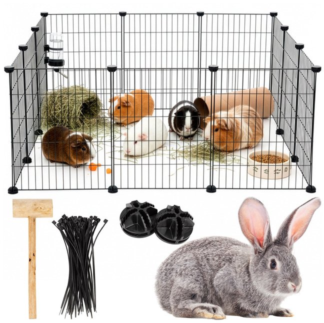 Klatka dla zwięrząt 143x71x46 cm wybieg, kojec dla psa, królika, czarna UNIWERSALNY