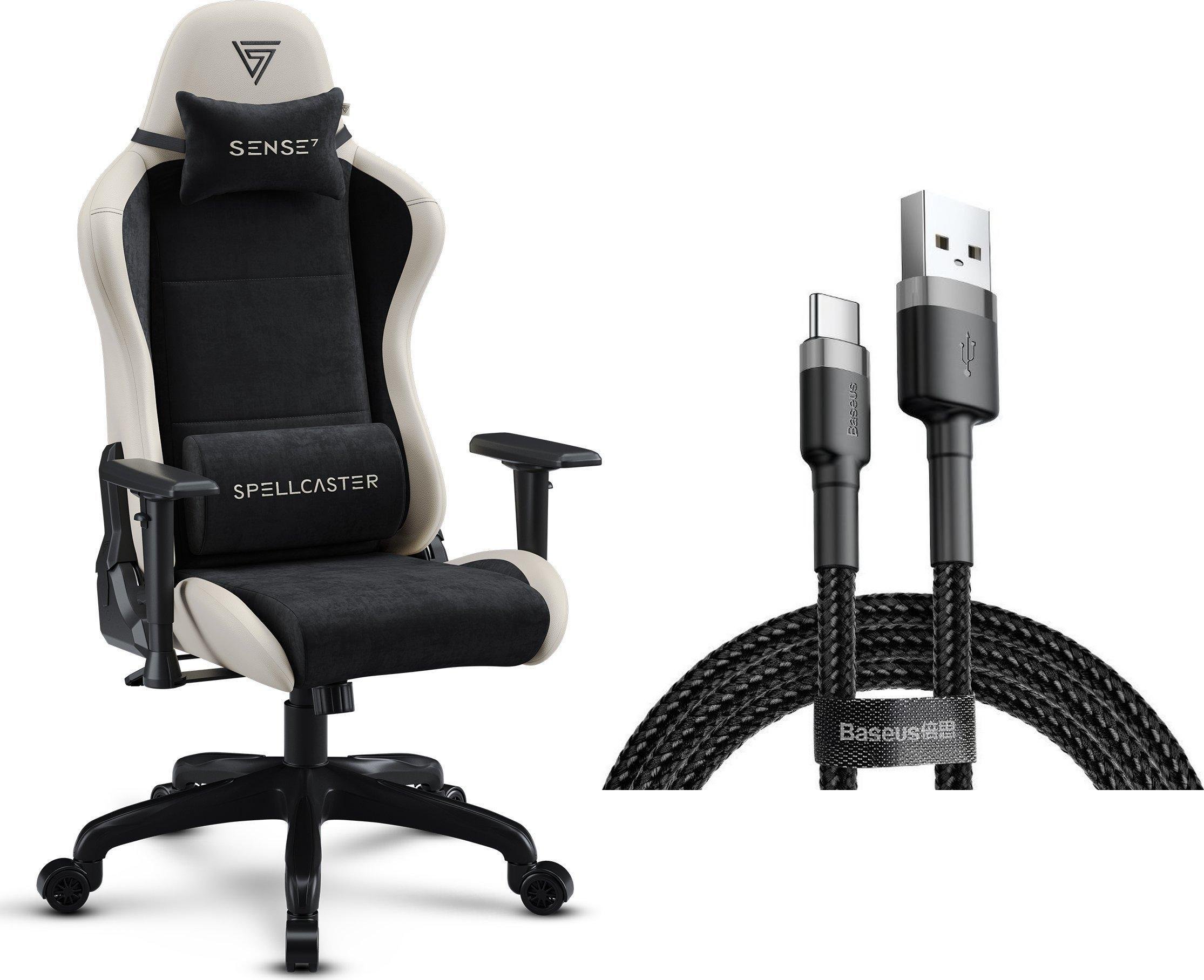 Fotel SENSE7 Spellcaster FUKU PU czarno-beżowy + kabel usb