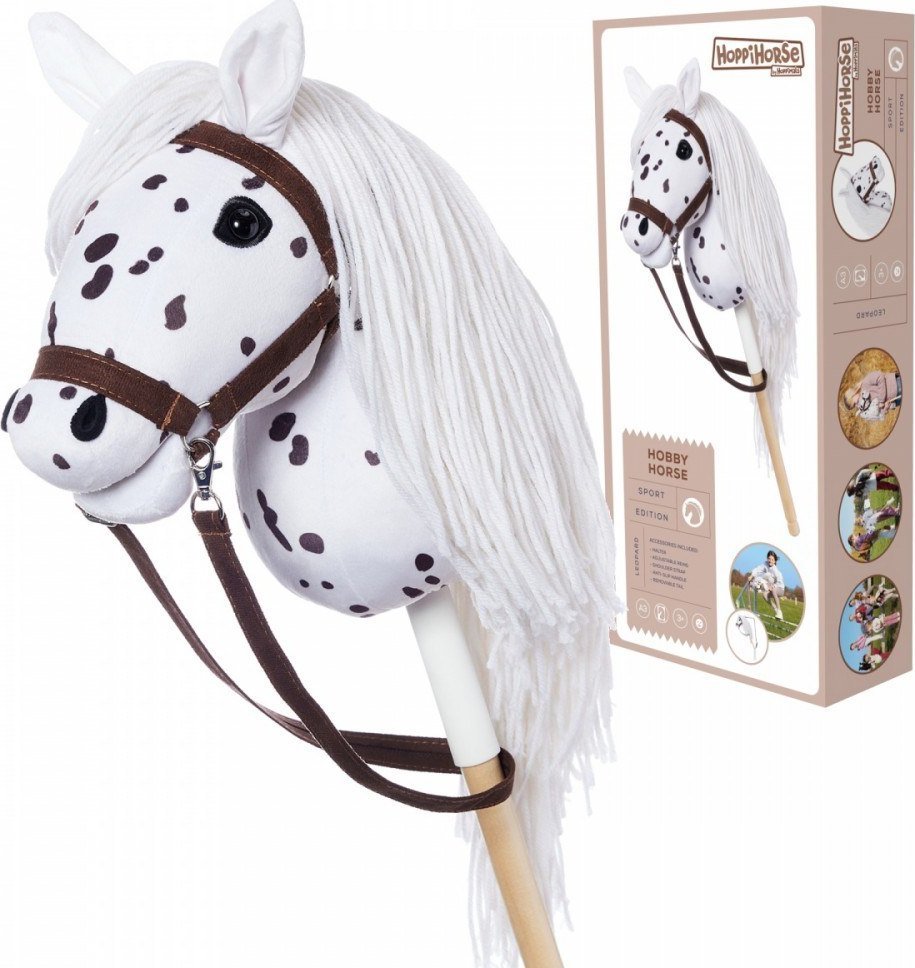 Koń na kiju Hobby Horse HOPPIHORSE A3 Leopard - biały, maść tarantowata Tootiny