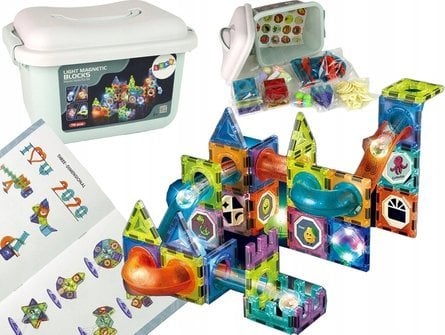 LeanToys Zjeżdżalnia Dla Kulek Podświetlany Tor Klocki Magnetyczne 75 Elementów LEAN Toys