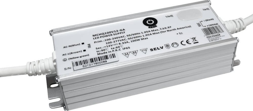 MPL Power MCHQ100V12-GA: zasilacz LED 12V/8.33A CV, metal case, PFC, Universal AC input (max 305VAC)...