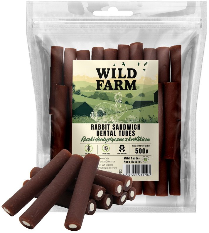 Happy Cat WILD FARM Rurki dentystyczne z królikiem 500g przysmak dla psa