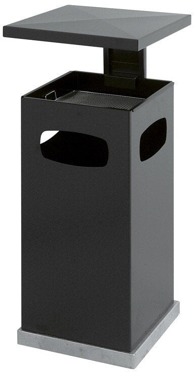 HAGLEITNER Waste bin with ashtray, V-Part, anthracite, galvanized steel/powder-coated steel, 70 ltr....
