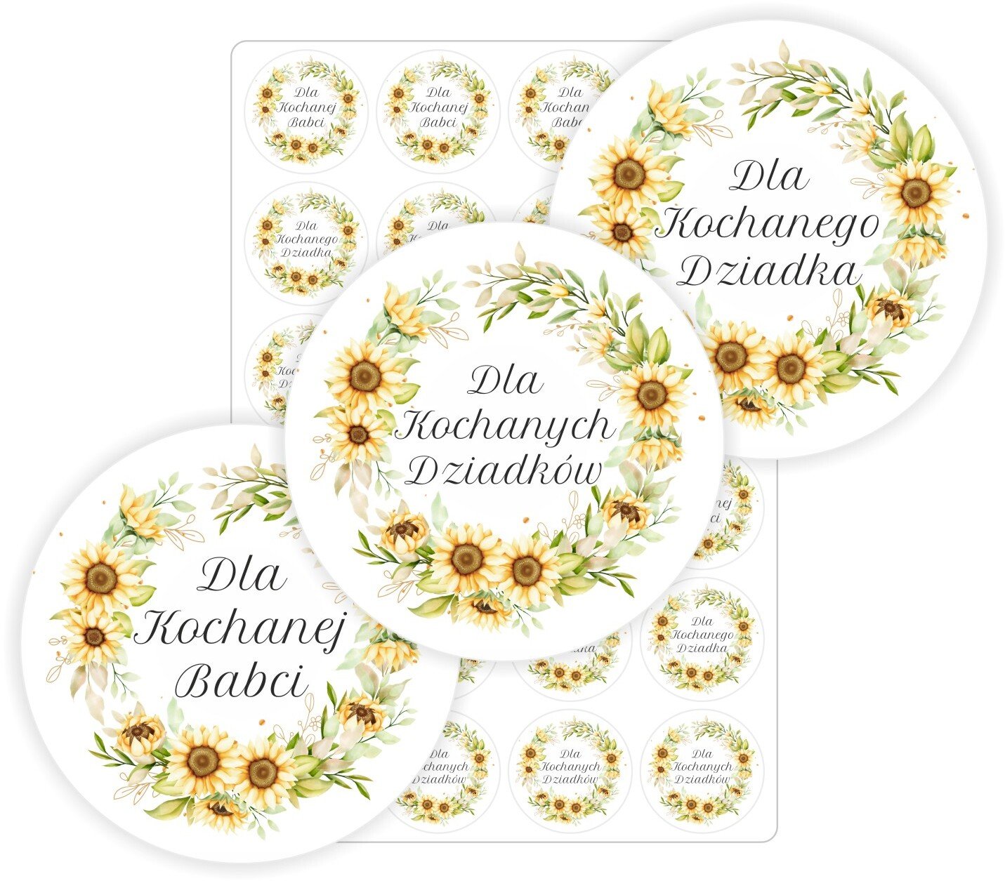 Stabilus Naklejki etykiety etykietki samoprzylepne DZIEŃ BABCI I DZIADKA prezent upominek kwiaty 24szt. 5cm (E-BAB_08_C5)