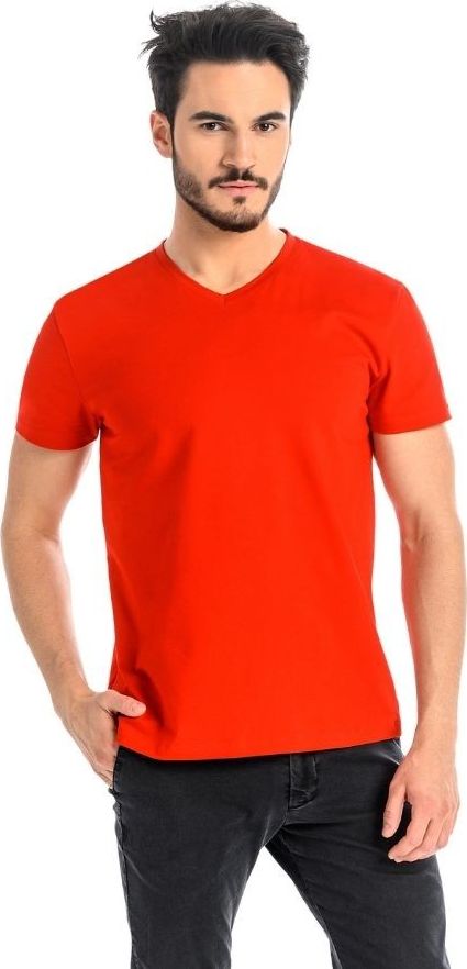 Teyli T-shirt męski bawełniany Dany V czerwony M Czerwony