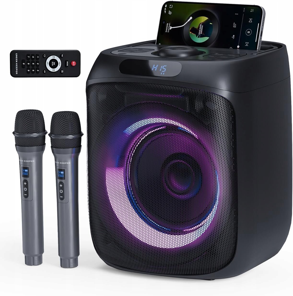 Zestaw Karaoke 400W Głośnik Bluetooth + 2 Mikrofony Bezprzewodowe LED
