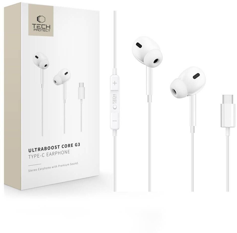 Tech-Protect Ultraboost TYPE-C earphone CORE G3 white (5906302324231)