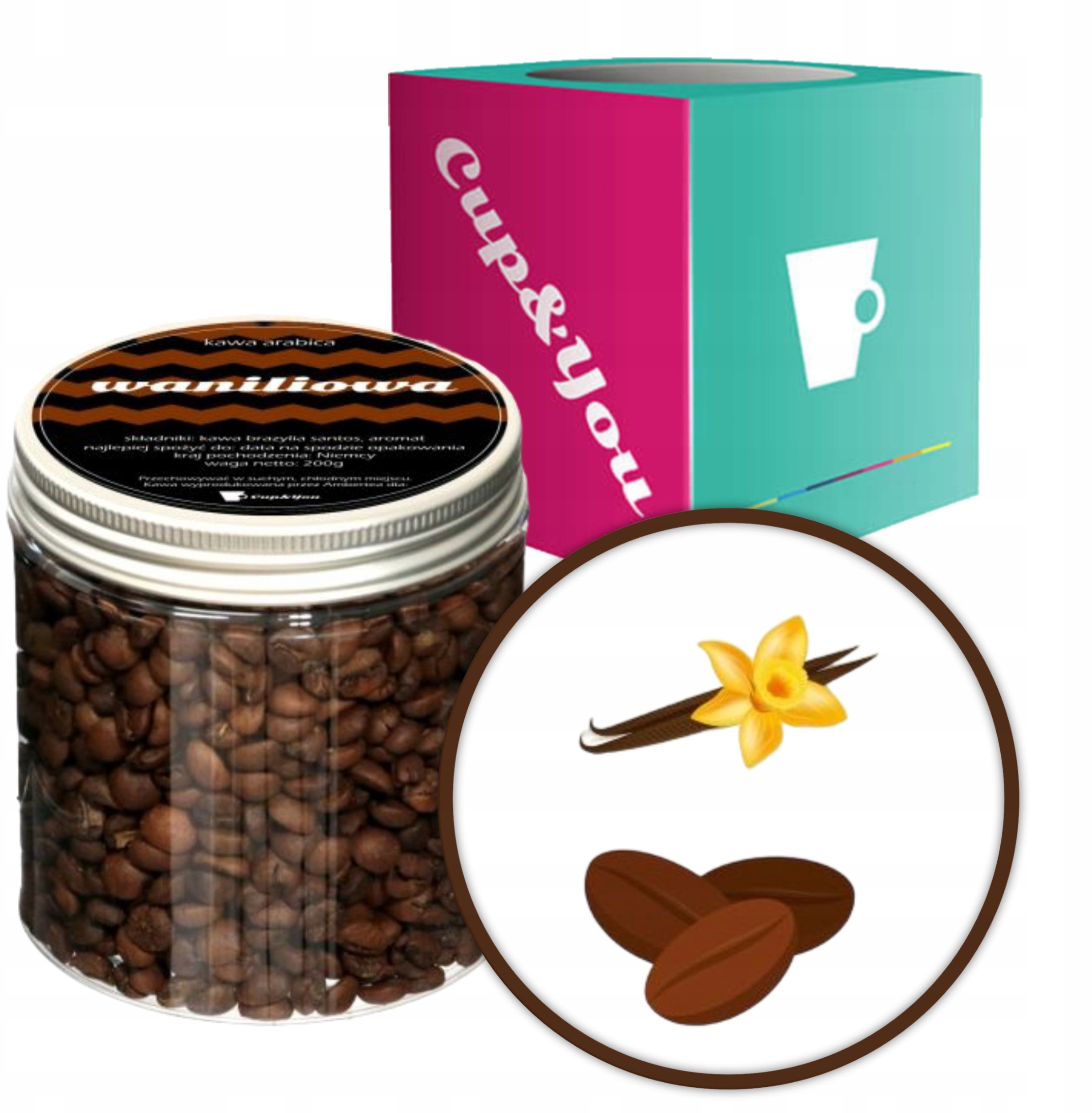 Kawa ziarnista Cup&You Kawa aromatyzowana o smaku WANILIOWYM ziarnista ARABICA 200g