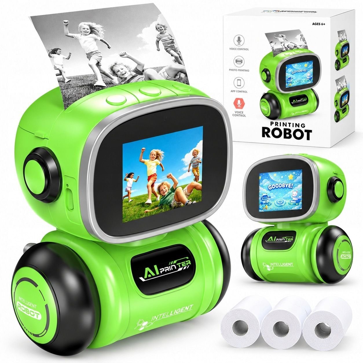Drukarka fotograficzna Xrec Robot Ai drukarka termiczna zdjęcia dla dzieci głos Pl WIFI telefon + 3x papier / P11 / zielony (SB12278)