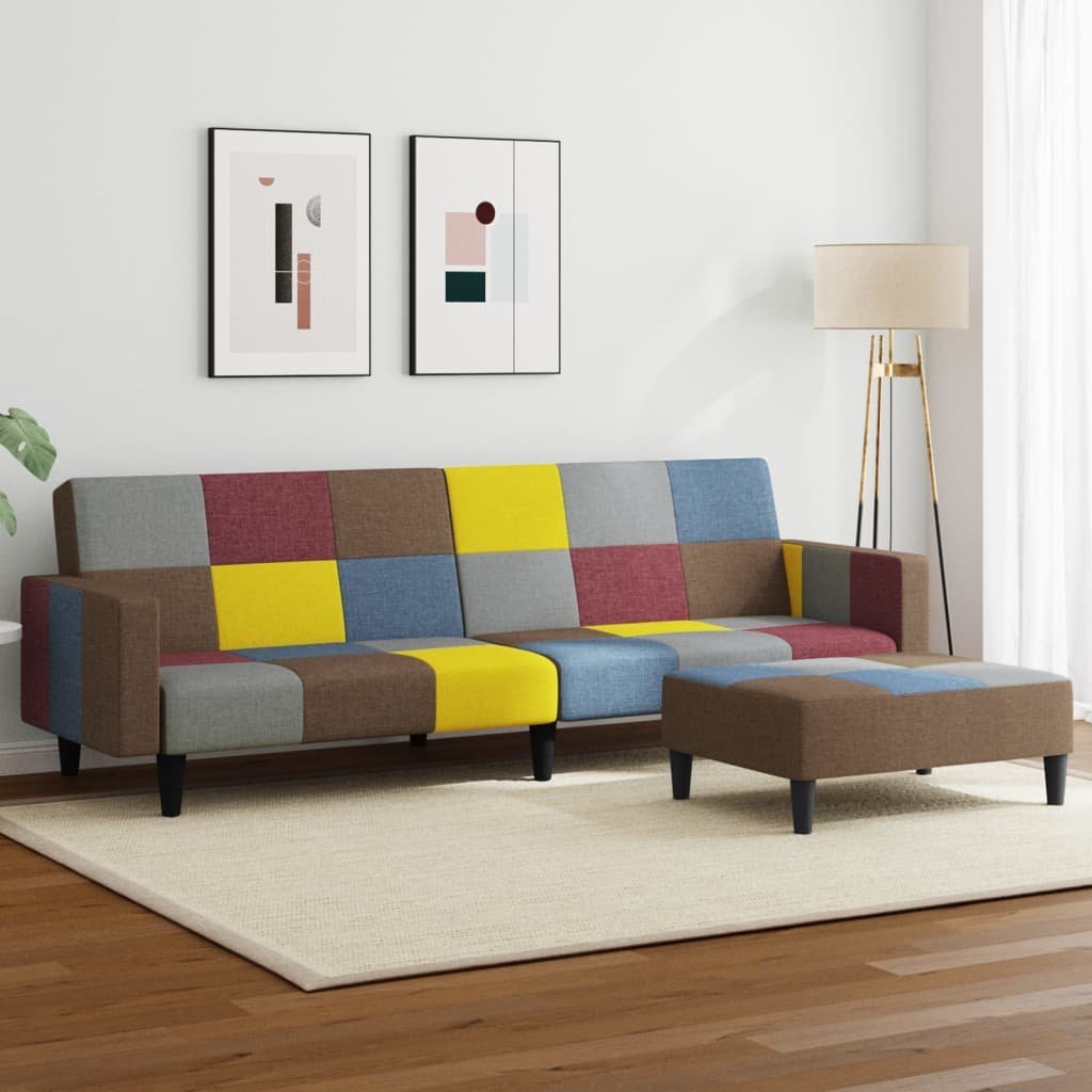 Zdjęcia - Sofa VidaXL 2-osobowa kanapa rozkładana z podnóżkiem, patchwork, tkanina 