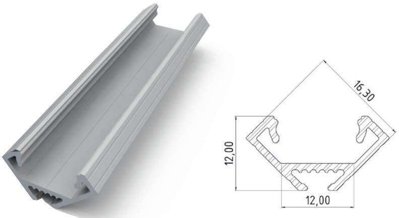 MPL Power Profil LED aluminiowy narożny GLALU GLC2 surowy 2010 mm do taśmy 12 mm - AL12-GLC2-RW-2020...