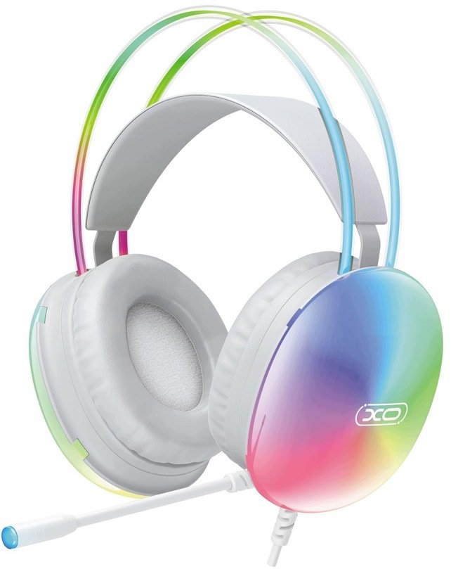 XO Przewodowe jack 3,5mm - USB-A nauszne białe RGB mikrofon (GE11)