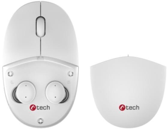 Mysz C-Tech S TWS słuchawkami Dual mode WLM-21, bezprzewodowa, BT5.0 + 2,4GHz, 1600DPI, 3 przyciski, USB nano receiver, biała (WLM-21W)