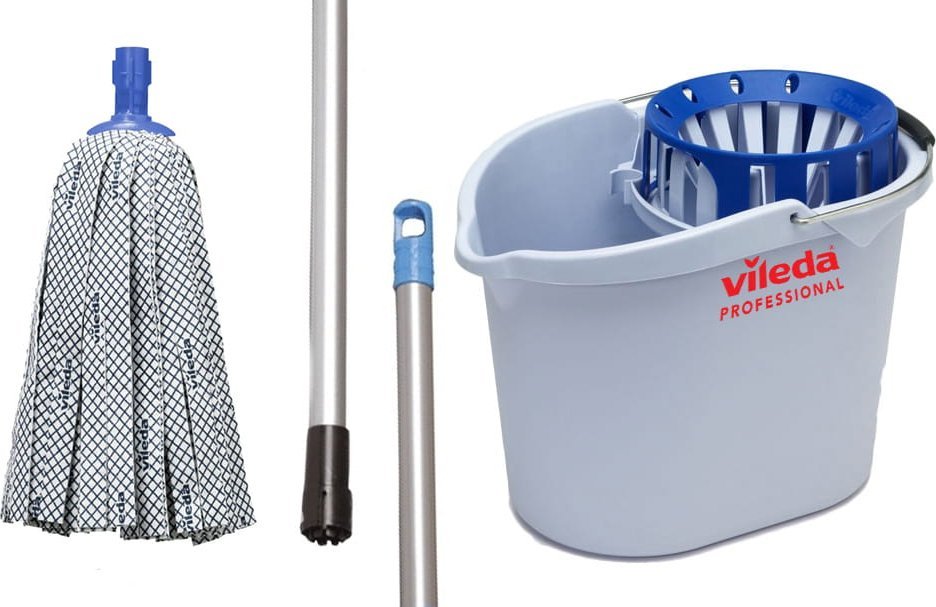 Mop Vileda Zestaw Supermop: wiadro z wyciskaczem + kij + wkład antybakteryjny