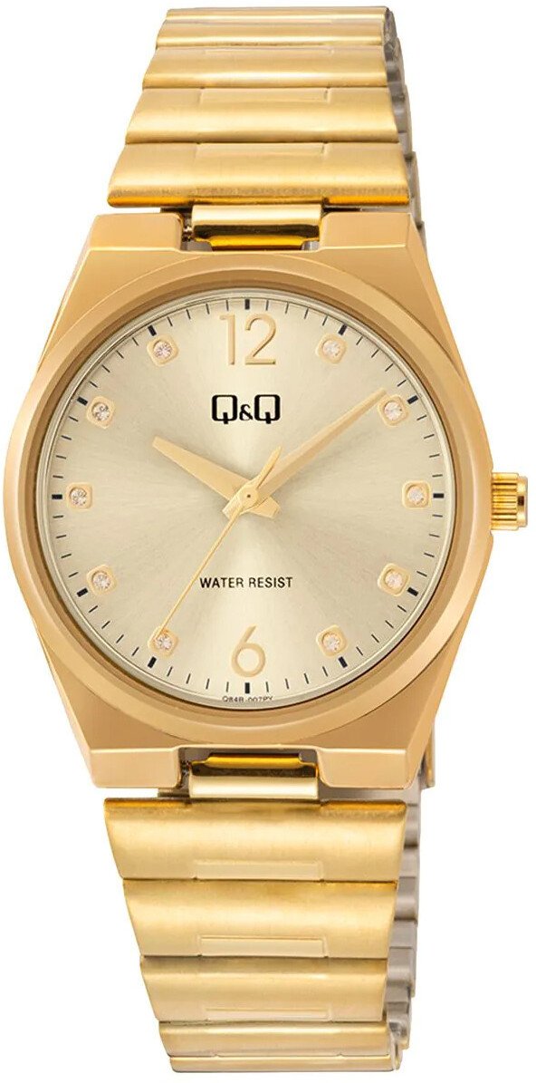 Zegarek damski QQ Q84B-007P CYRKONIE złoty