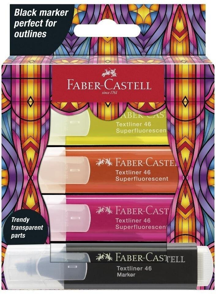 Faber-Castell Zakreślacz Glassy 4 kolory neonowe + czarny