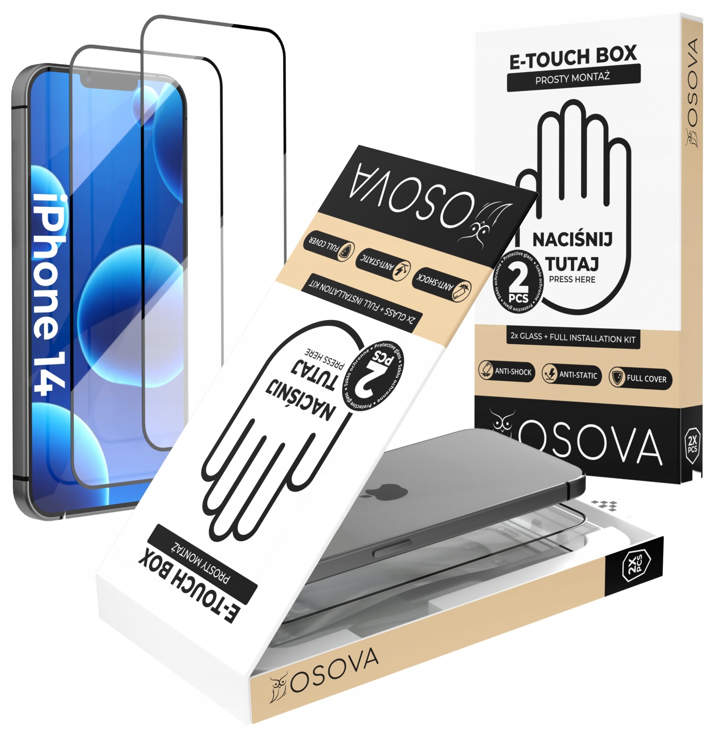 OSOVA SZKŁO HARTOWANE OSOVA do iPhone 14 SZYBKA Z APLIKATOREM zestaw 2 sztuki