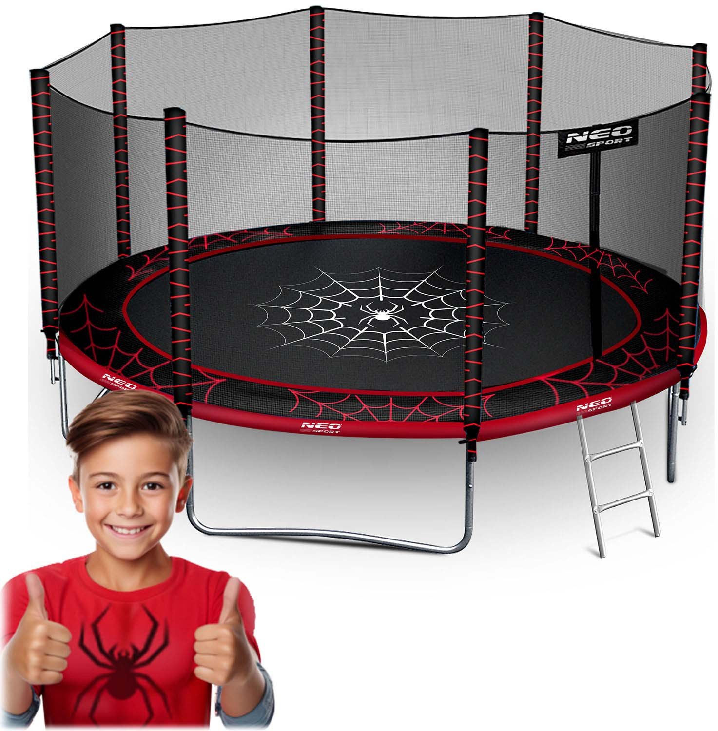 Trampolina ogrodowa Neo-Sport Trampolina ogrodowa 12ft/374cm z siatką zewnętrzną i drabinką
