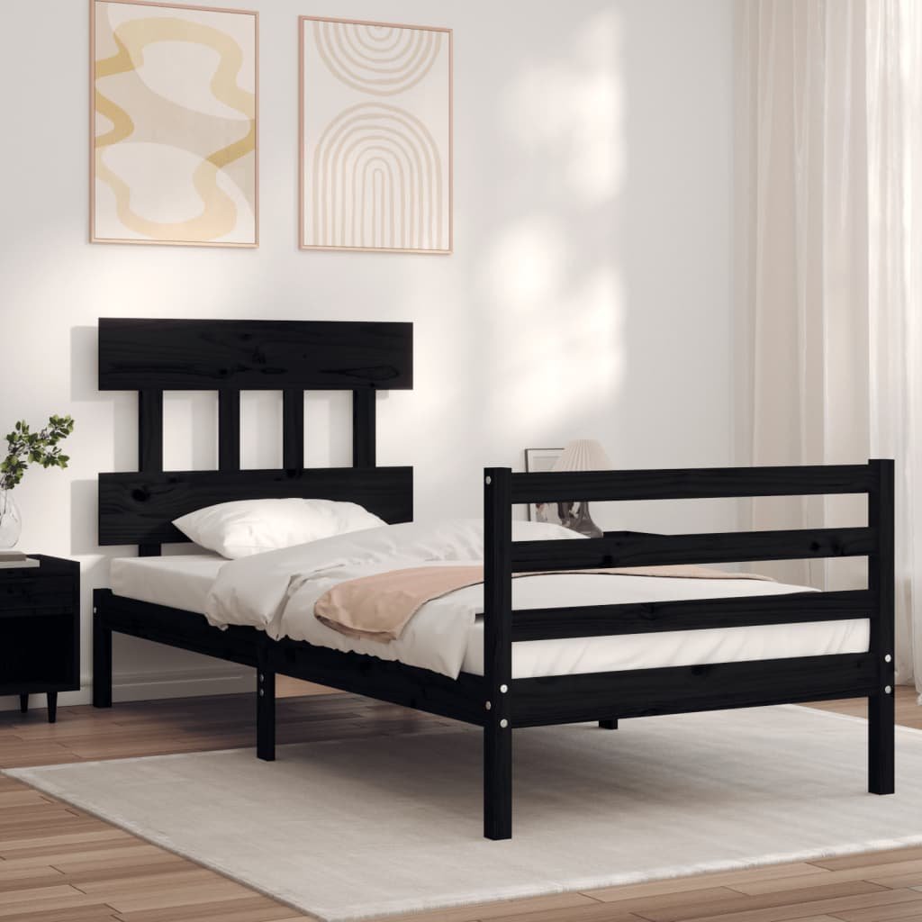 Фото - Ліжко VidaXL Rama łóżka z wezgłowiem, czarna, 90x200 cm, lite drewno 