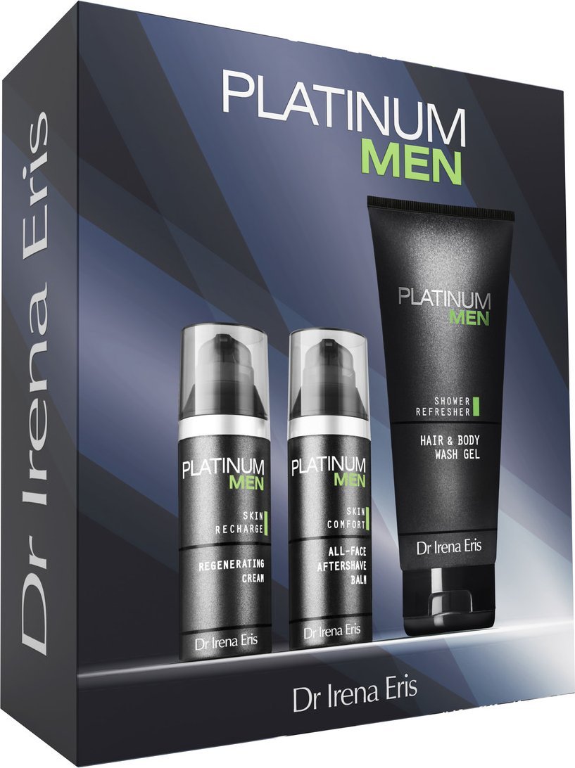 Dr Irena Eris Platinum Men Zestaw Oczyszczający Żel Do Ciała I Włosów 200 ml + Nawilżający Balsam Po Goleniu 50 ml + Krem Regenerujący Do Twarzy 50 ml