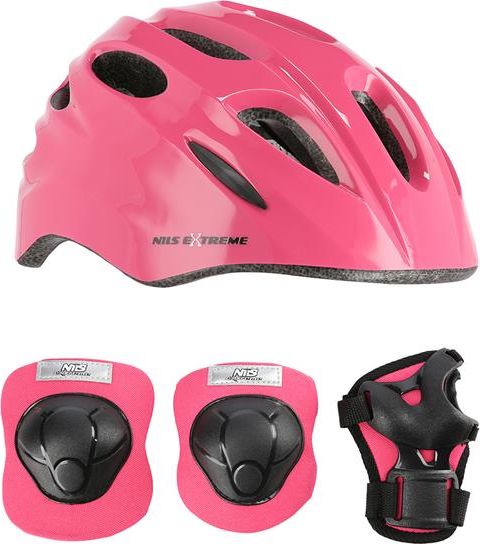Nils Extreme Kask MTW01+H210 różowy z ochraniaczami r. S