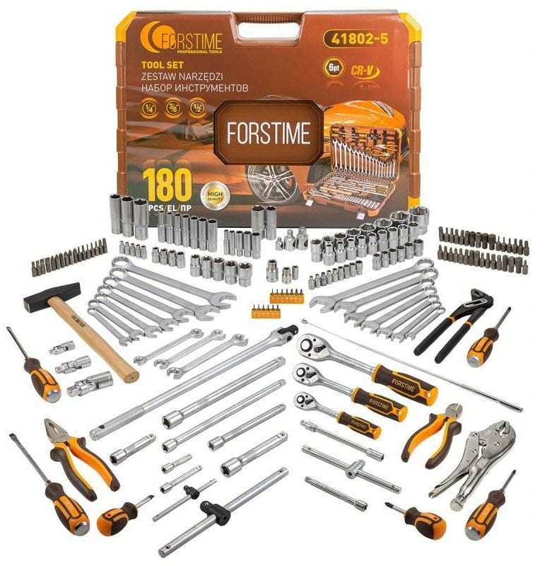 Zestaw komplet narzędzi klucze nasadowe nasadki bity 1/4' 3/8' 1/2' 180el 6-kątnych 4-32mm FORSTIME
