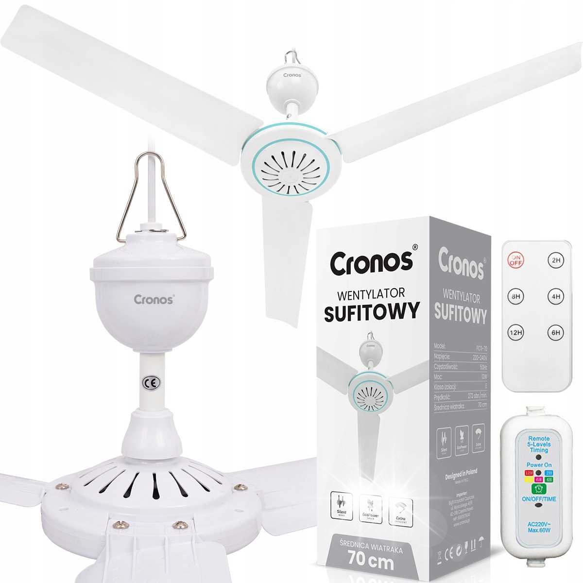 Wentylator Cronos WENTYLATOR SUFITOWY Z WIATRAKIEM CICHY BIAŁY WIATRAK 70cm + PILOT TIMER