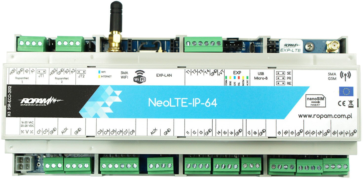 Centrala alarmowa Ropam NeoLTE-IP-64-D12M LTE + WiFi obudowa DIN