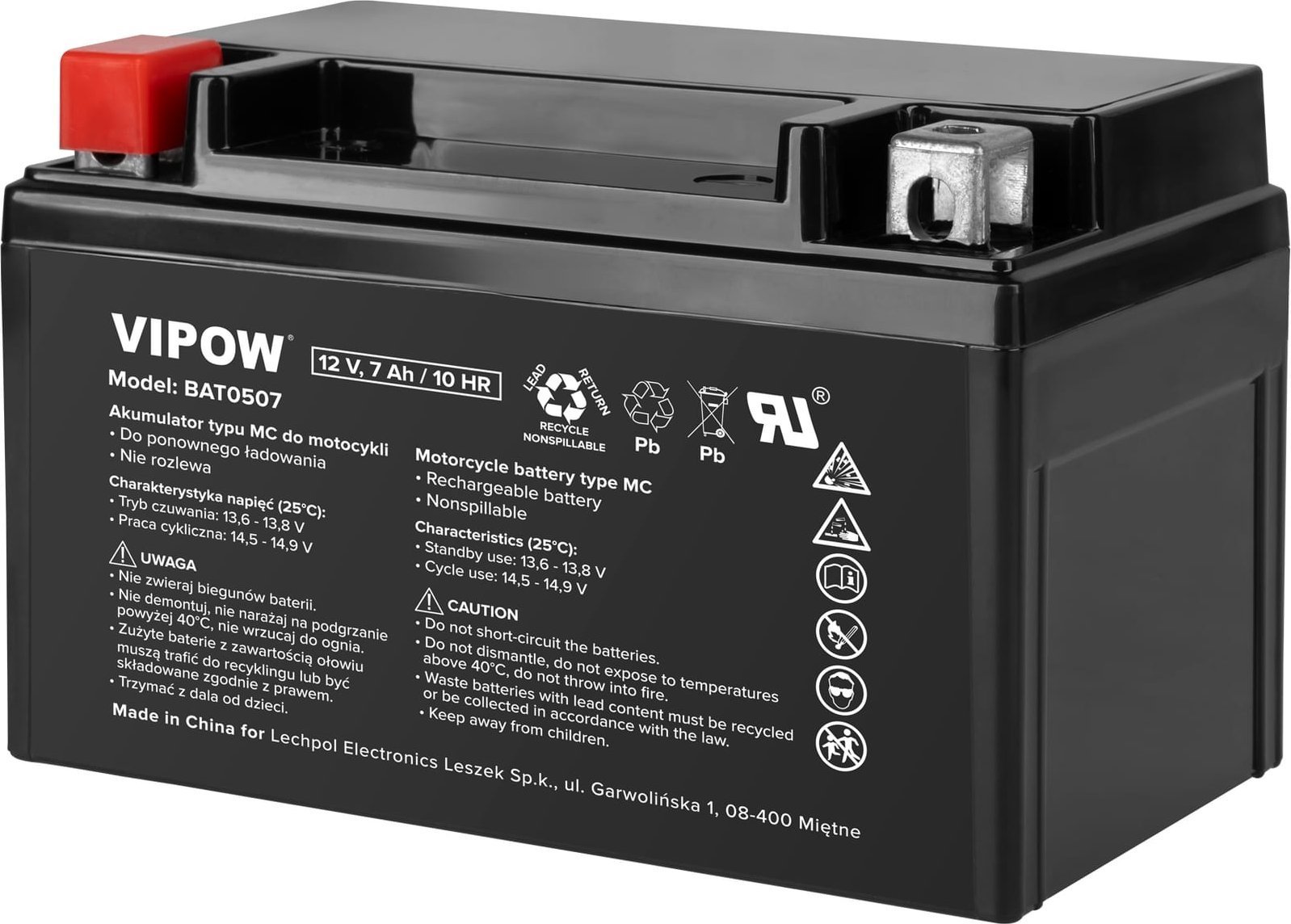 Vipow Akumulator VIPOW typu MC do motocykli 12V 7Ah