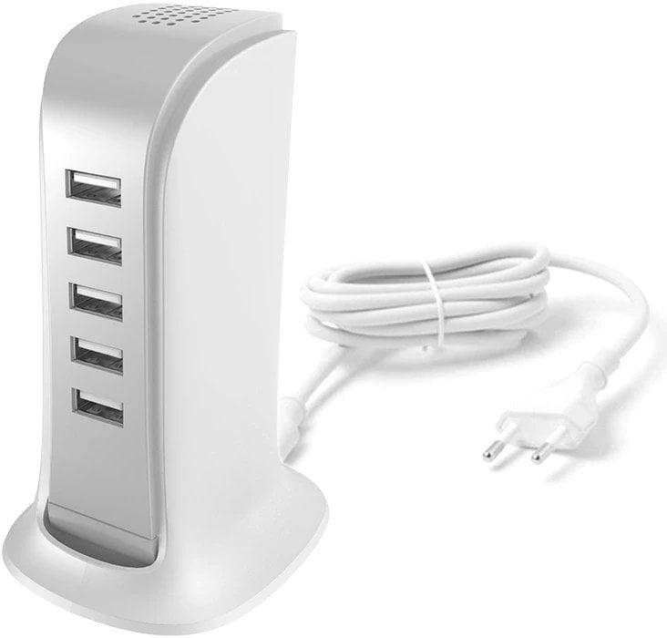 Dudao ładowarka sieciowa 5x USB z wbudowanym kablem sieciowym EU biały (A5EU)
