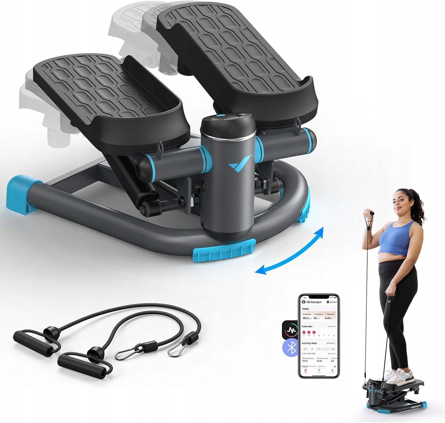 MERACH MR-2403 Mini stepper swingowy z obciążeniem do 150 kg +taśmy oporowe
