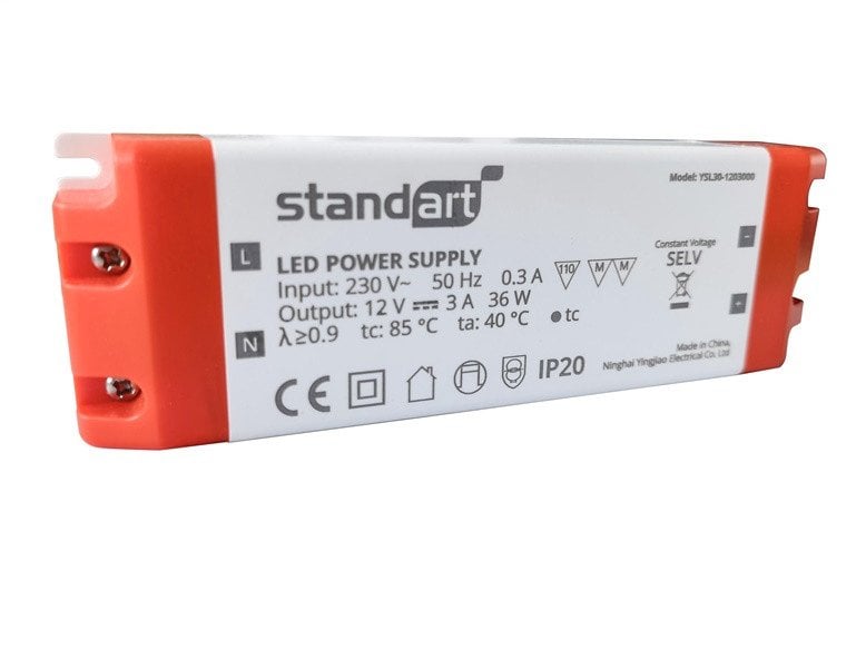 POWER ADAPTER LED 36W 3A 12V DC IP20