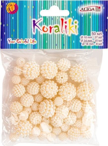 Koraliki ALIGA plastikowe, perłowe mix 50szt ecru