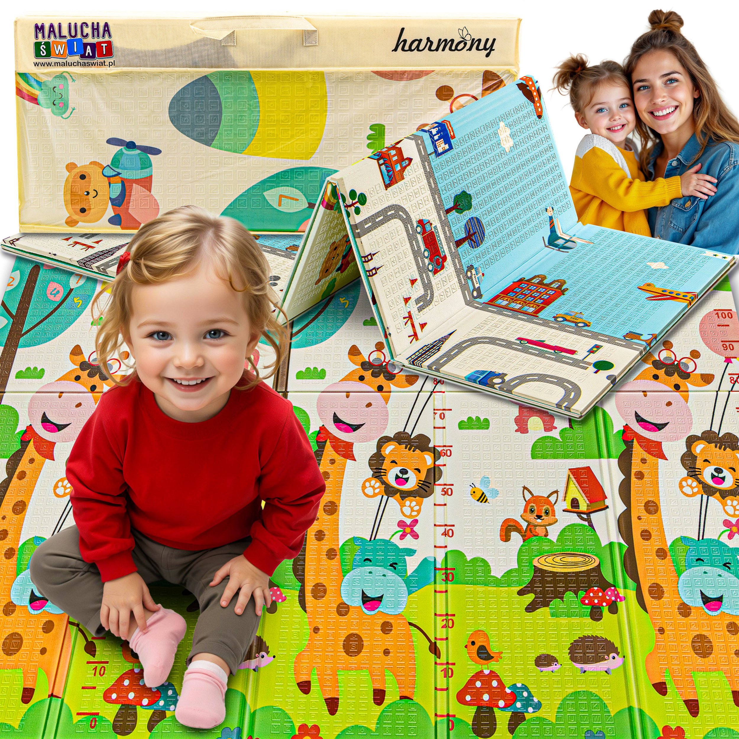 Happy Kiddo MATA PIANKOWA EDUKACYJNA SKŁADANA DLA DZIECI DUŻA ŻYRAFY DROGA 180x200