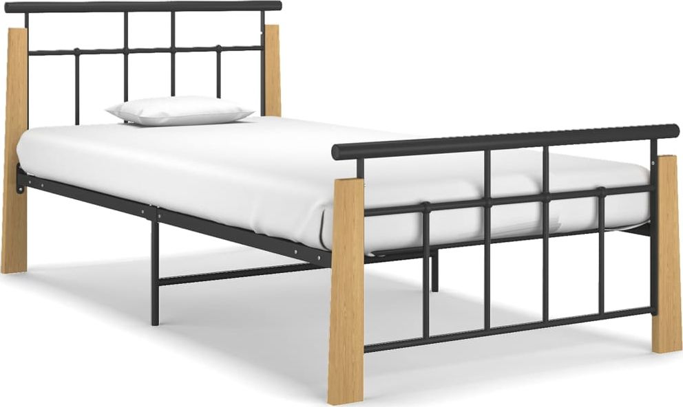 Фото - Ліжко VidaXL Rama łóżka, metal i lite drewno dębowe, 90x200 cm 