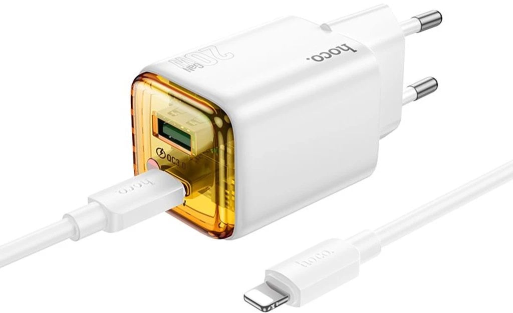 Ładowarka sieciowa do telefonu Hoco USB A + USB C QC3.0 PD 3A 20W + kabel USB C do USB C N52 biała