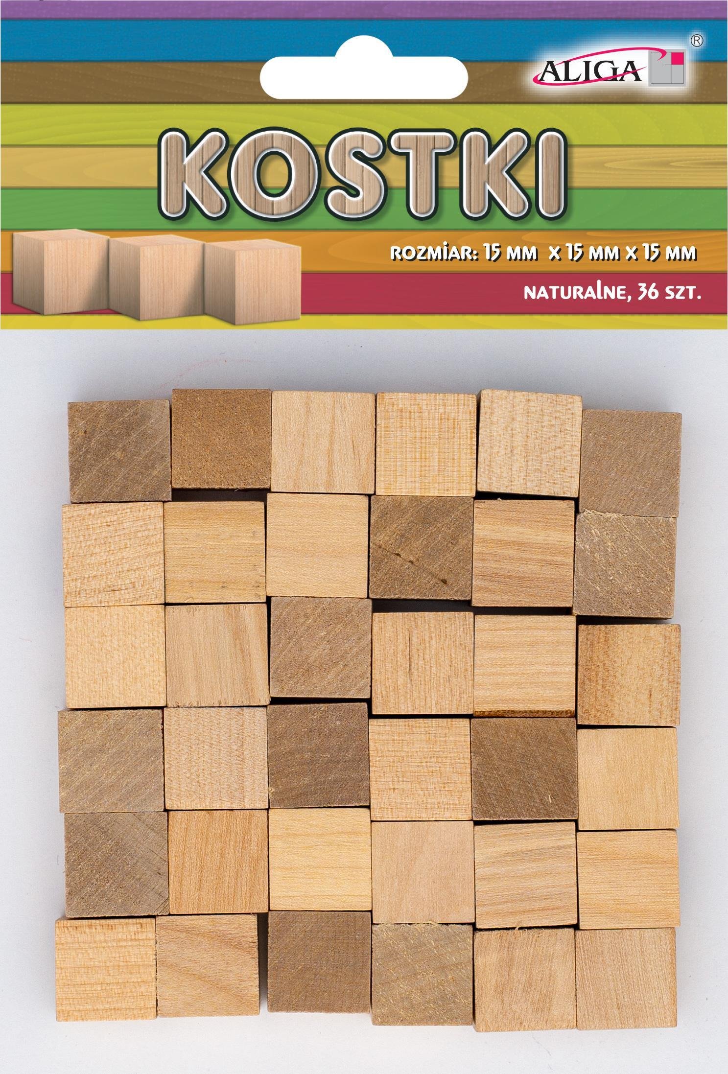 Aliga kostki drewniane 1,5x1,5cm naturalne 36szt. | PK-0493